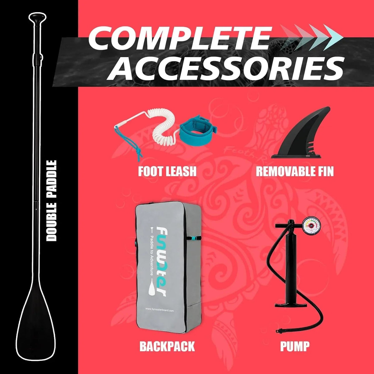 FunWater Inflatable Stand Up Paddle Board, 11 ft x 32 in x 6 in - SUP Paddle Accessories