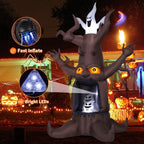 GOOSH Halloween Inflatables 9 FT Animated Halloween Tree Inflatables with Built-in LED lights, Scary Spooky Tree Inflatable with White Ghost, Outdoor Halloween Decorations for Halloween Holiday Party