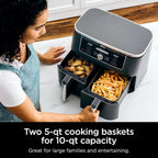 Ninja Foodi 10 QT 6-in-1 DualZone Smart XL Air Fryer, 2 Independent 5 QT Baskets, Grey - DZ550