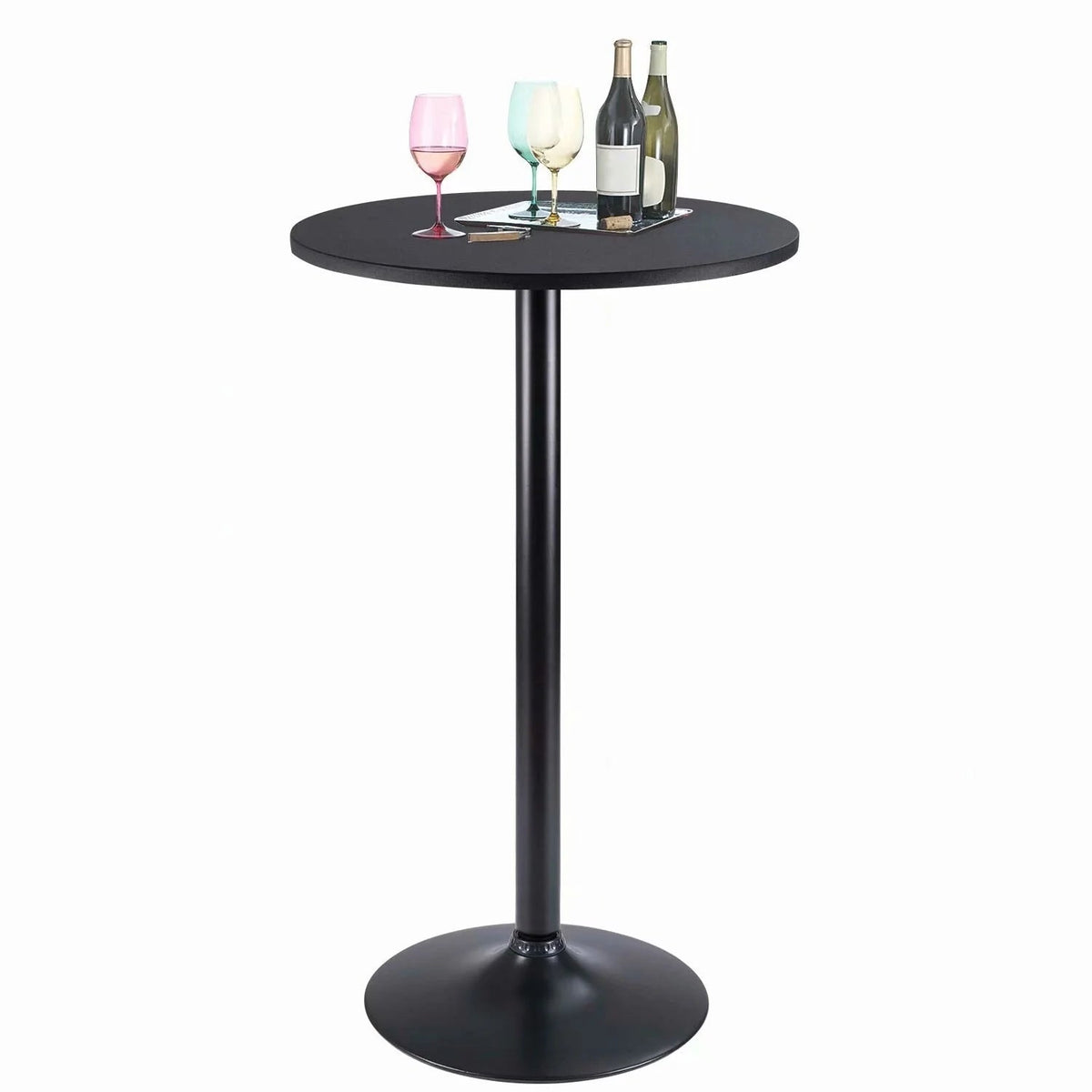 Round Bar-Height Bistro Pub Table With Metal Base And MDF Top, 23.8 x 23.8 x 39.5 Inch