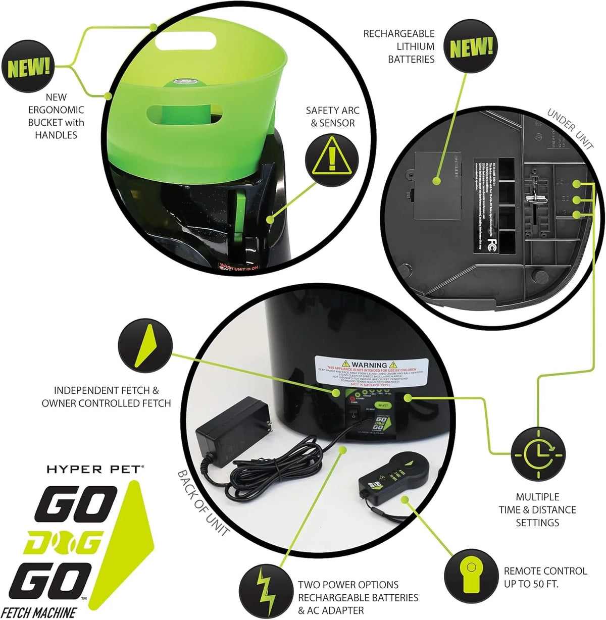 Hyper Pet Automatic Dog Ball Launcher With 5 Balls, Green/Black - GoDogGo