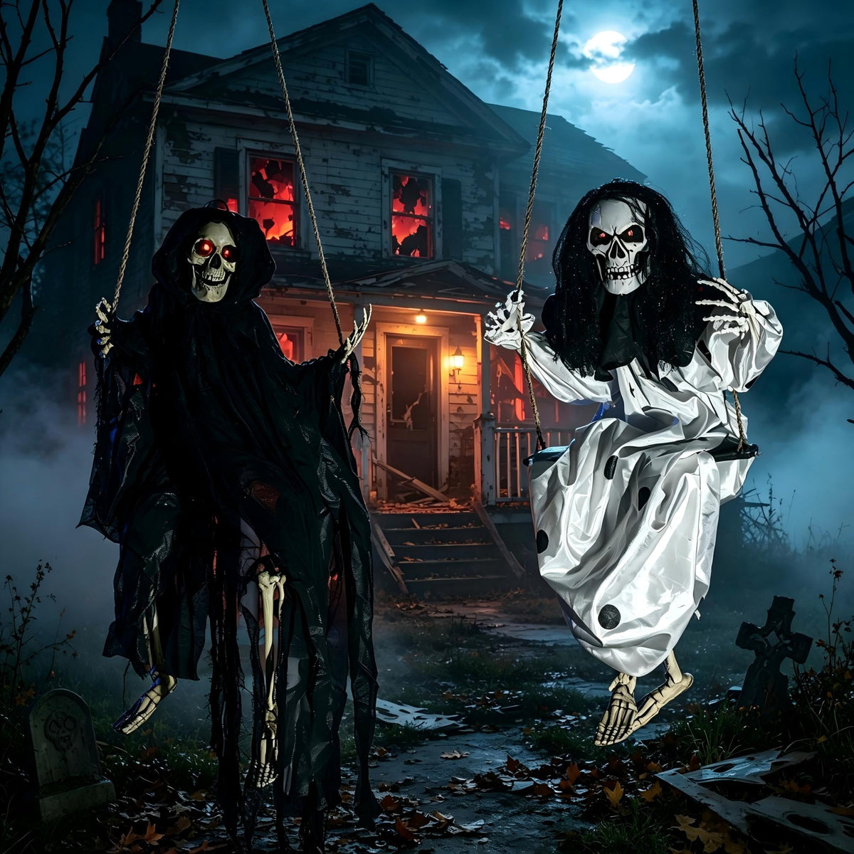 Joyfy 2 Packs Halloween Decorations Outdoor Hanging Ghosts, Light Up 3.9ft Witch and 3ft Pumpkin Face Creepy Decorations for Halloween Hanging Decorations Indoor Outdoor Yard