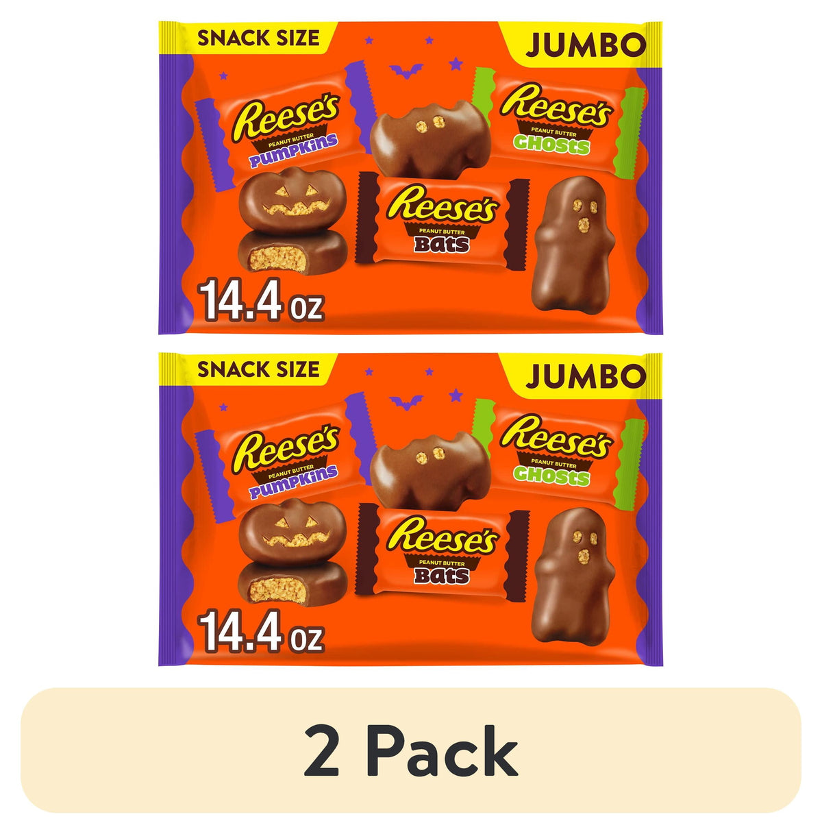 REESE'S Assorted Milk Chocolate Snack Size Peanut Butter Shapes, Halloween Candy Jumbo Bag, 14.4 oz