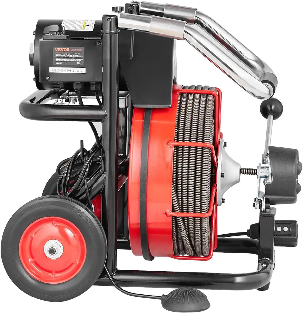 VEVOR Drain Cleaner Machine 100FT x 1/2 Inch, 550W, Red + Black - Drain Cleaner Machine 100 FT x 1/2 Inch