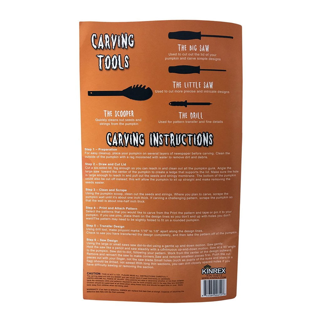 Halloween Pumpkin Carving Kit - 4 Carving Tools and 8 Paper Stencils Patterns for Kids and Adults