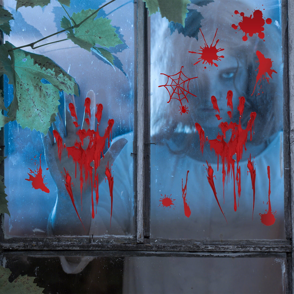 Toodour Halloween Bloody Window Clings Posters, Bloody Handprint Sticker Party Decoration for Haunted House Door Creepy School Dormitory Window