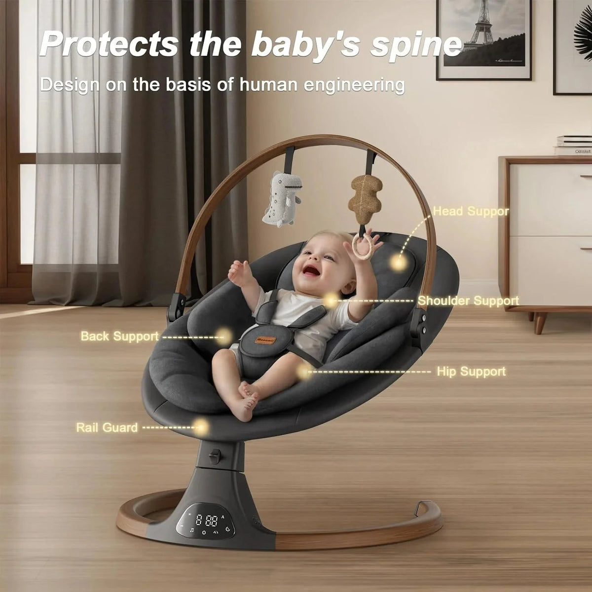 Monamii Bluetooth Infant Swing With Music Speaker, 5 Speeds And Remote Control