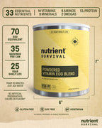 Nutrient Survival Vitamin Powdered Egg Blend, 70 Egg Equivalent, 33 Nutrients, Gluten Free, Up To 25 Year Shelf Life
