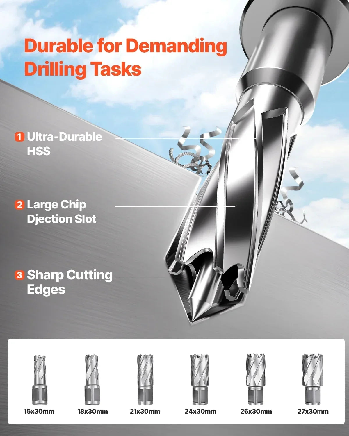 VEVOR Magnetic Drill Press 1450W, 2 in Boring Diameter, 2878 lbf, 6 Coring Bits - MDP-50