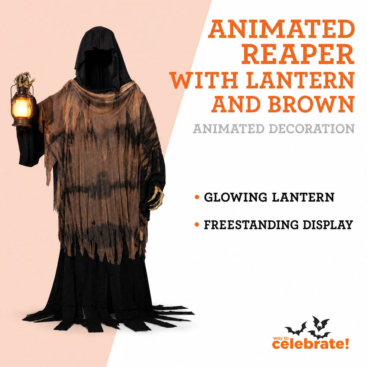 Animated Reaper with Lantern Decoration, Black and Brown, 84", Halloween by Way To Celebrate