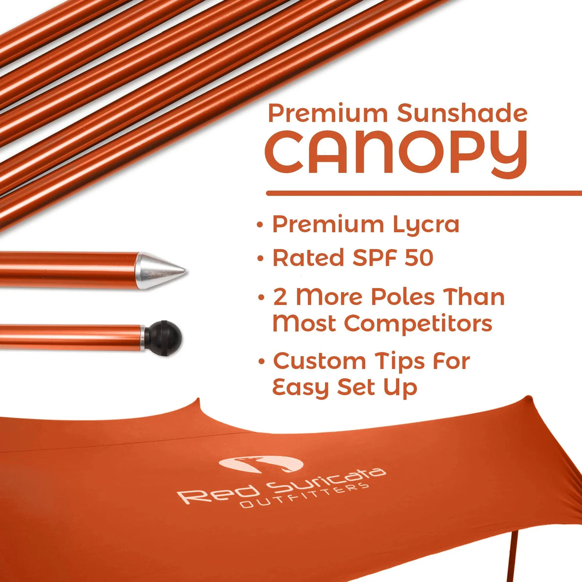 Red Suricata Orange Family Beach Sun Shade Canopy Tent With Sand Anchors - V6