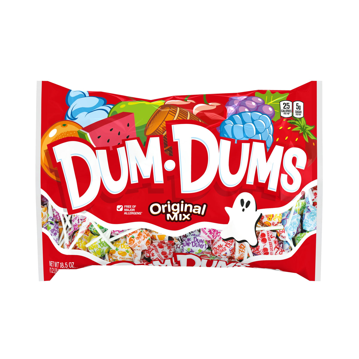 Dum Dums Original Mix Halloween Assorted Candy, Allergen Free, Lollipops & Suckers, Hard Candy for Trick or Treat and Party Favors, 18.5 oz Bag