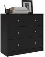3-Piece Scandinavian Engineered Wood Bedroom Furniture Set With Black 6-Drawer Dresser, 3-Drawer Chest And Nightstand