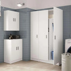 Habitdesign Multi-Purpose Broom Cabinet, 2 Doors, 3 Shelves, 180 x 73 x 37 cm, Matt White