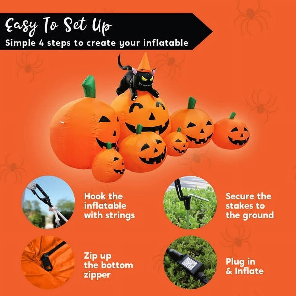 Joyfy 7 ft Halloween Inflatable Long Pumpkin with Witch's Cat Decorations Inflatables with Build-in LEDs, Halloween Decor Outdoor Blow Up Yard Decorations