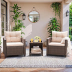 Devoko 3-Piece PE Rattan Patio Furniture Set With 2 Outdoor Chairs And Table, Brown - 26.8 x 25.2 x 29.5 inches