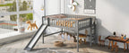 Gray Full Size Low Loft Bed With Ladder And Slide