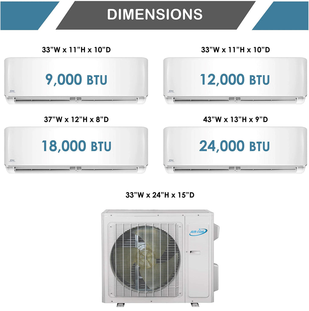 2 Zone Ductless Mini Split Air Conditioner, 9000/12000 BTU, 21 SEER