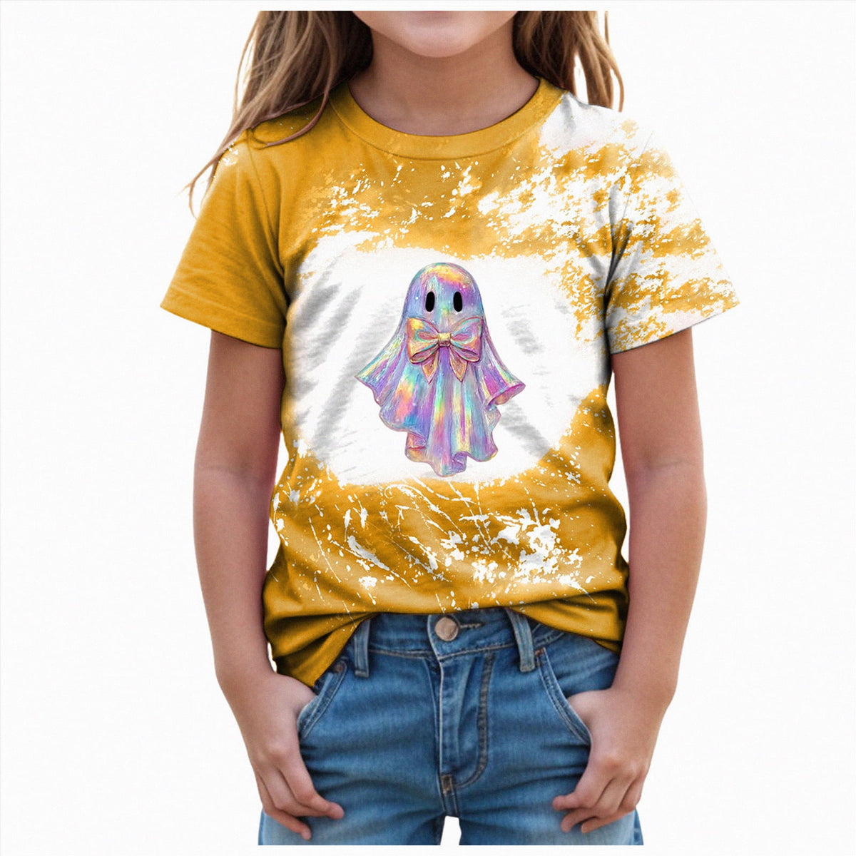 CAUYDY Halloween Ghouls Ghost Retro Girl Kids T-Shirt Graphic Tshirt Little Kids Fall Short Sleeve Tee Tops(Orange, 8-9 Y)