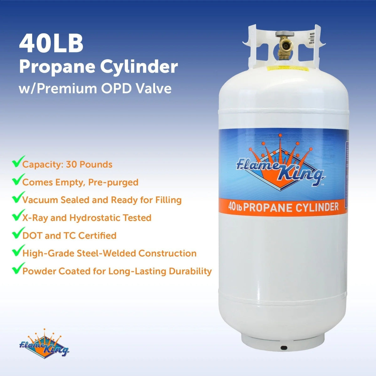 Flame King Steel Propane Tank 40 LB With OPD Valve