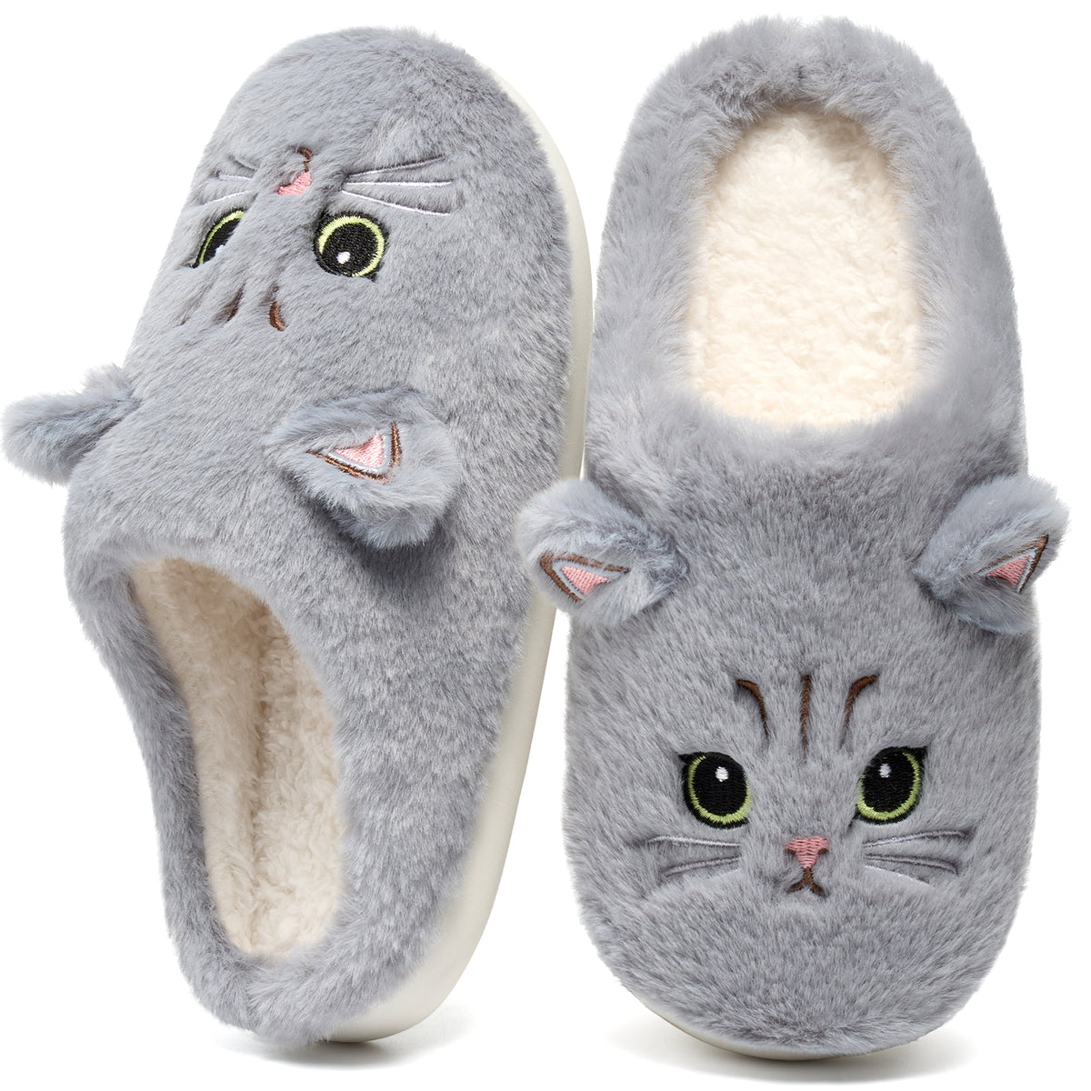 Ecetana Women's Cute Fuzzy Slippers Comfort Faux Fur Memory Foam Non-Slip House Slippers for Women