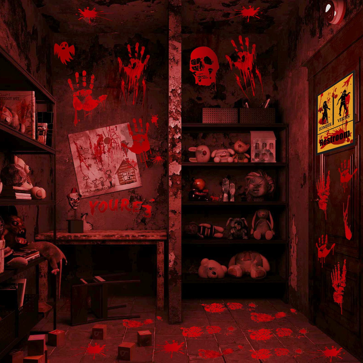 Toodour Halloween Bloody Window Clings Posters, Bloody Handprint Sticker Party Decoration for Haunted House Door Creepy School Dormitory Window