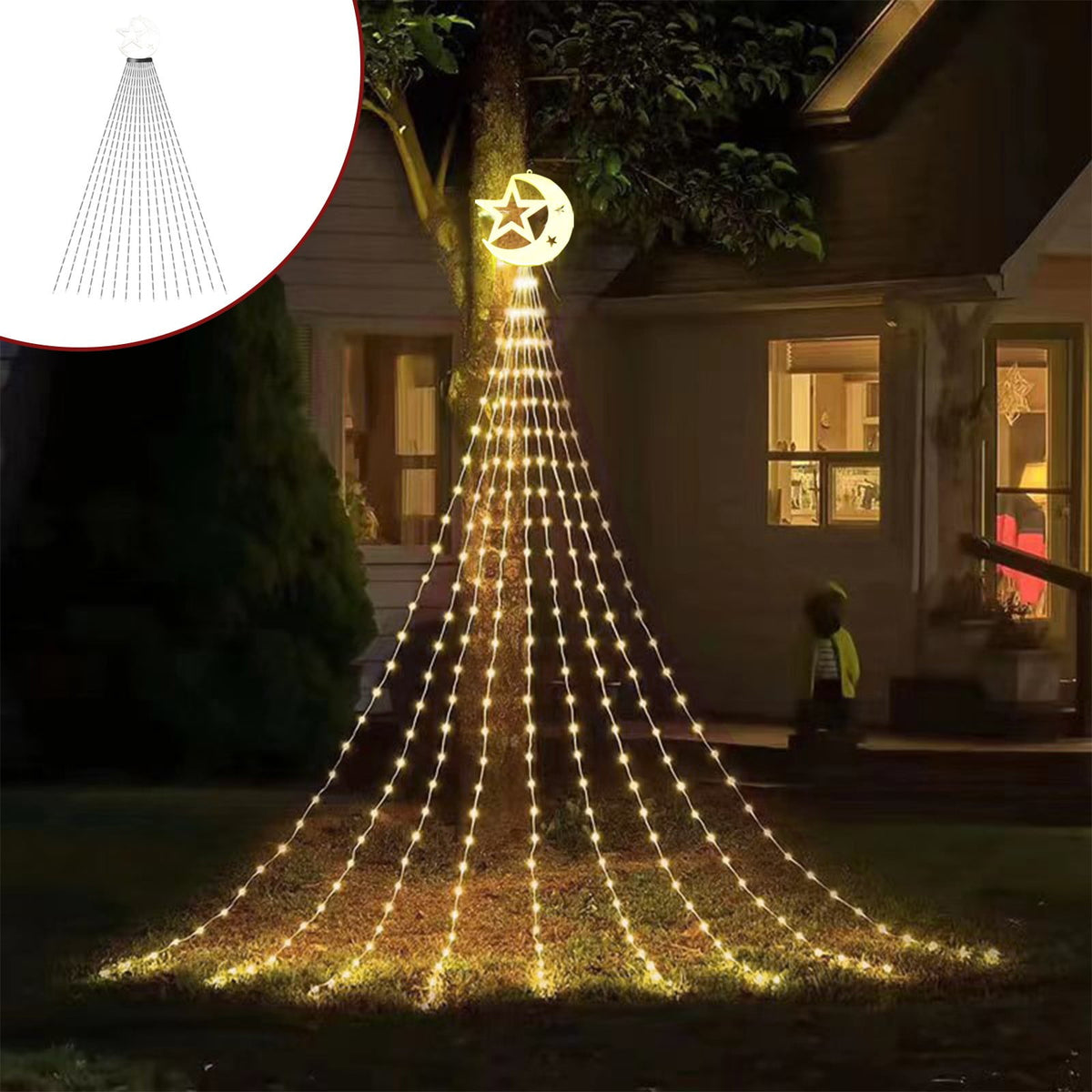 AYktou Christmas Tree Lights 6.56ft 16 Lines LED Waterfall Lights Waterproof Xmas Tree Topper Lights with Remote and USB Powered Christmas Lights for Halloween Xmas Year Holiday