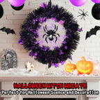 Halloween Wreath Halloween Spider Decorations Wreath with Lights, Halloween Spider Garland LED Halloween Door Wreath for Halloween Party, Halloween Decorations Outdoor Indoor Wall and Window