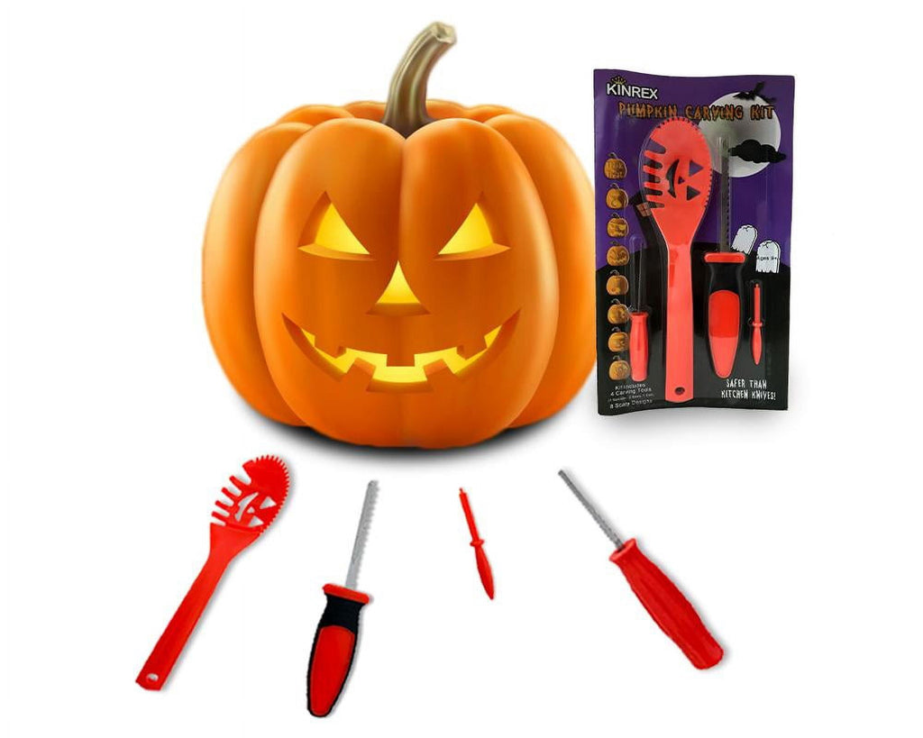 Halloween Pumpkin Carving Kit - 4 Carving Tools and 8 Paper Stencils Patterns for Kids and Adults