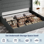 Allewie Queen Lift Up Storage Bed Frame With Wingback Headboard, Light Beige - 80.7 x 60.6 x 44.5 in