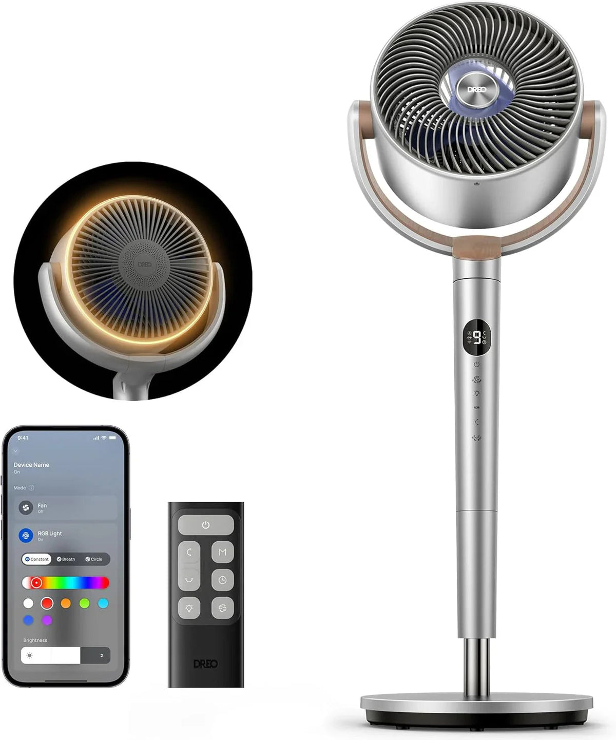 DREO Smart Pedestal Fan, 37-42 inch, 9 Speeds, Wi-Fi And Alexa