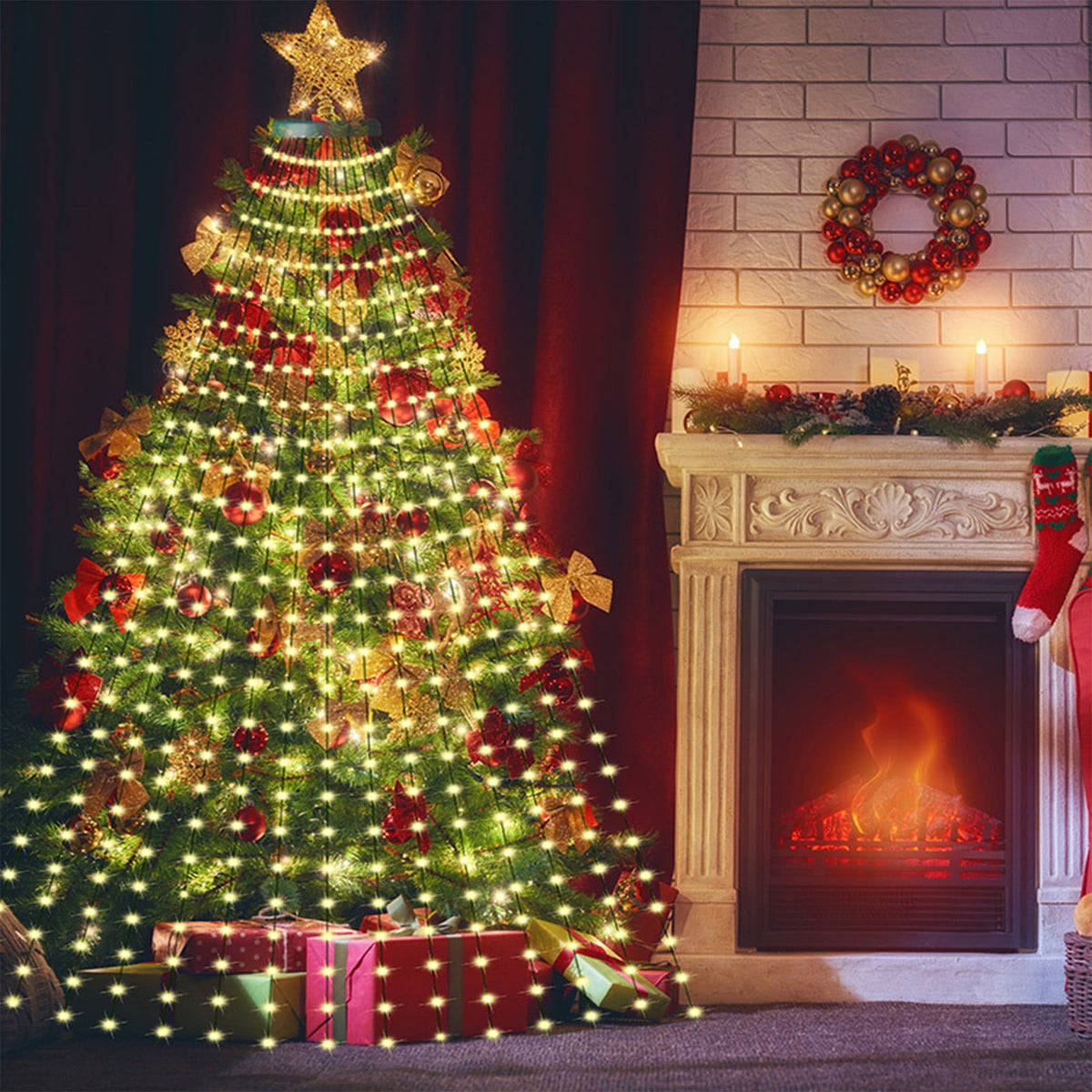 AYktou Christmas Tree Lights 6.56ft 16 Lines LED Waterfall Lights Waterproof Xmas Tree Topper Lights with Remote and USB Powered Christmas Lights for Halloween Xmas Year Holiday