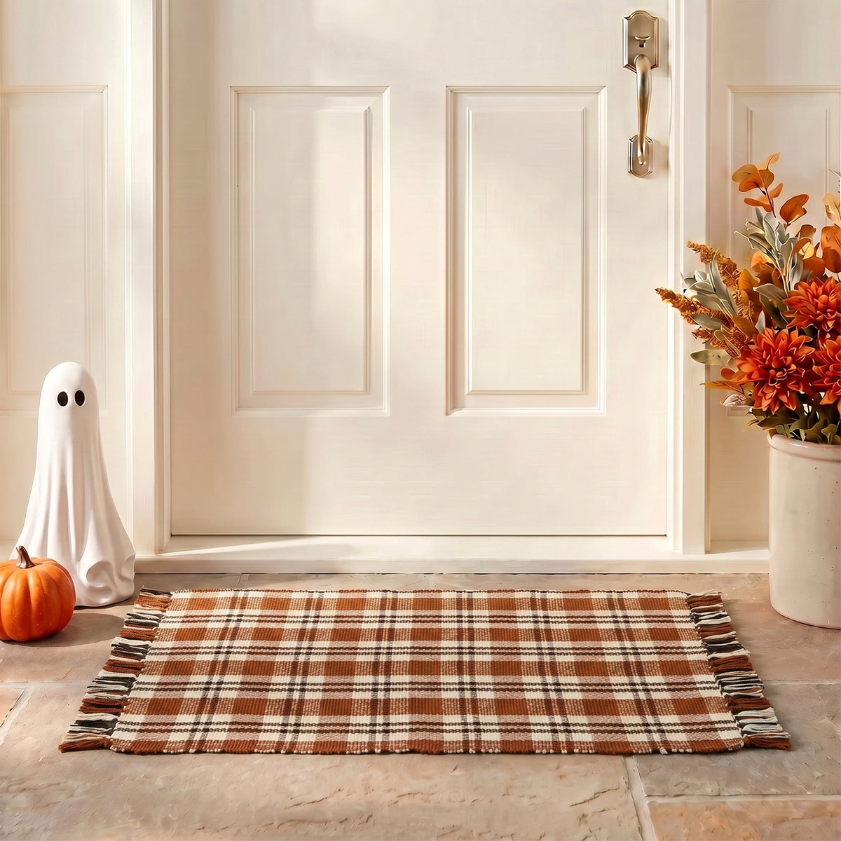 My Texas House Fall Taupe Plaid Indoor/Outdoor Layering Rug, 24" x 38"