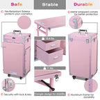 BYOOTIQUE Mobile Nail Station Rolling Makeup Train Case With Mirror, 4 Drawers - Pink