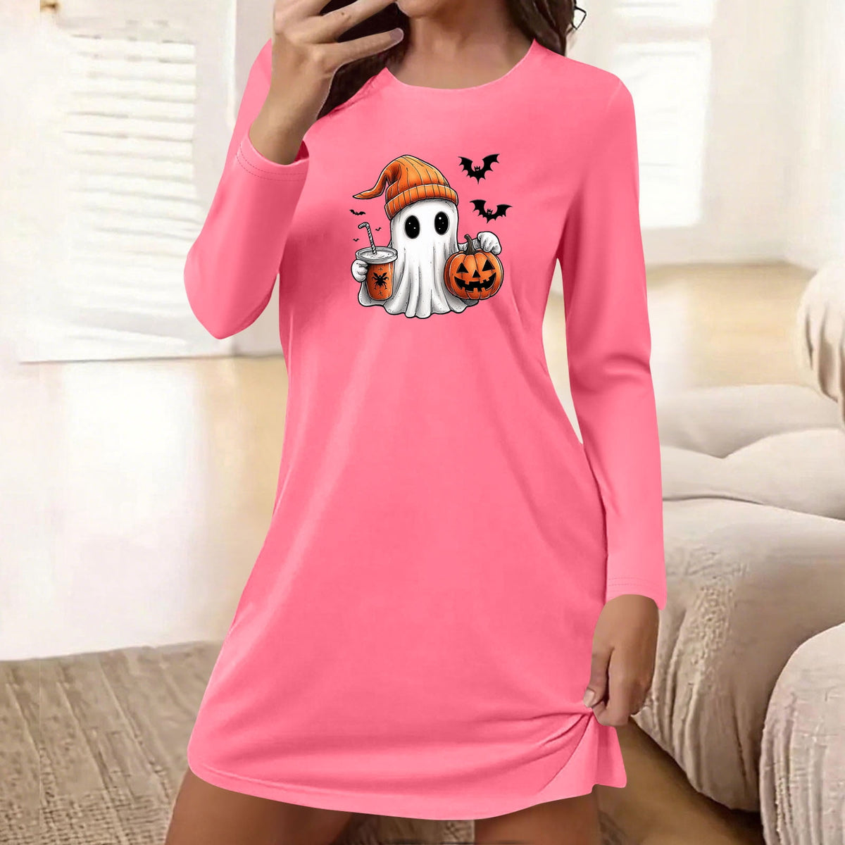 Censtreet Halloween Sleep Shirts for Women Short Sleeve Night Shirts for Sleeping Pullover Nightgown Soft Nightdress