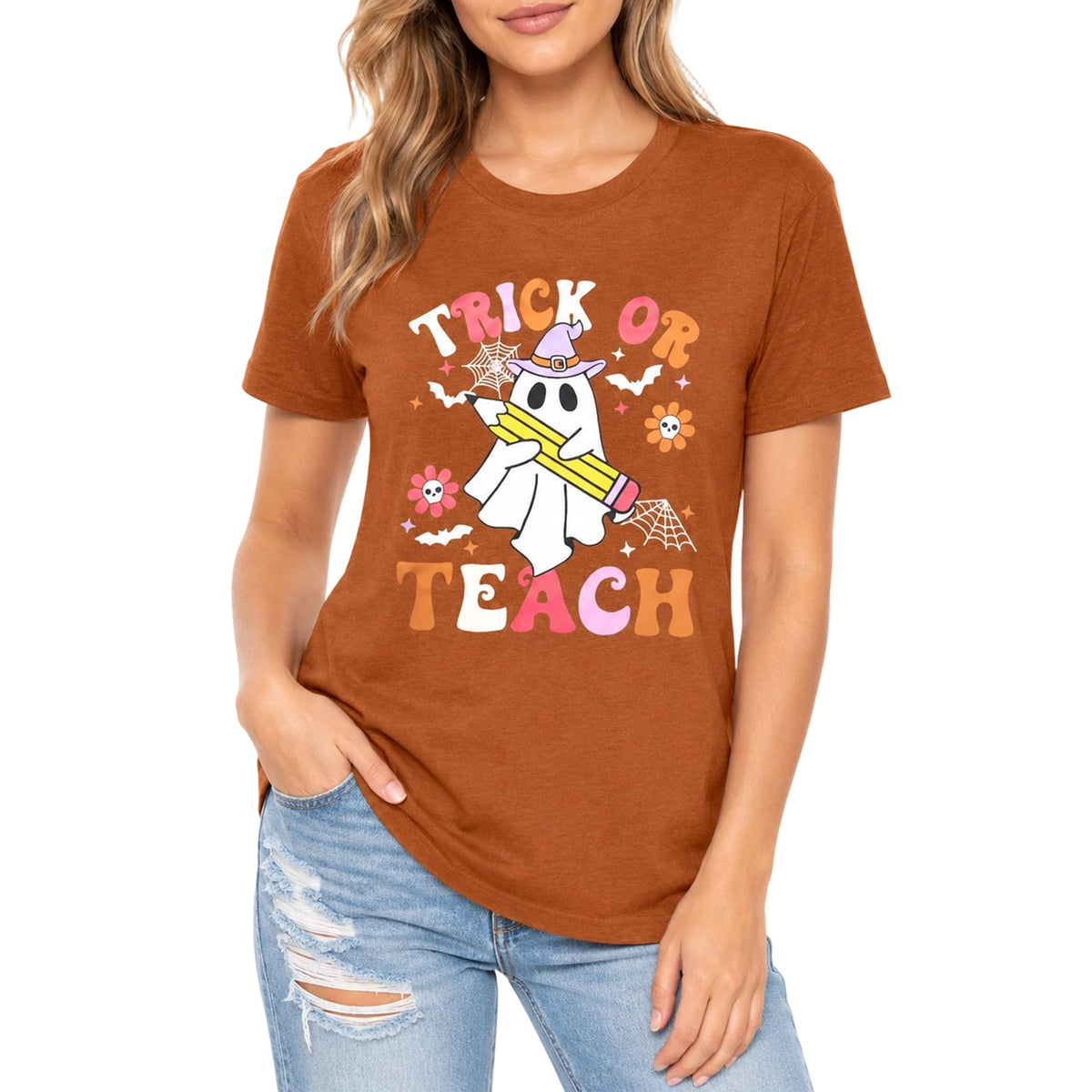 DEXIO Halloween Pumpkin Season Shirts for Women Graphic T-Shirts Fall Casual Short Sleeve Tops Orange XXL
