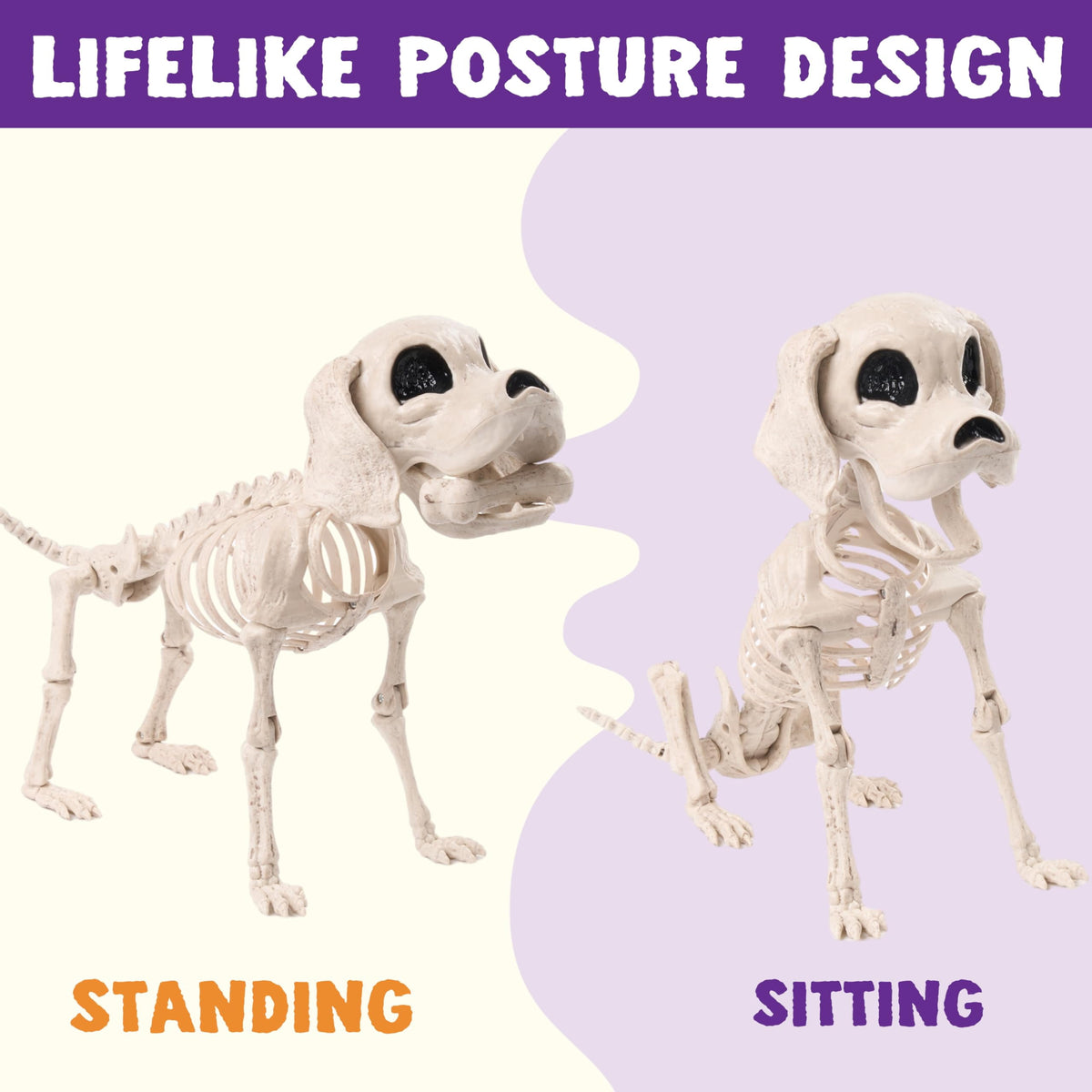 Joyfy 9.8 Inch Halloween Skeleton Dog Skeleton Halloween Decor, Pose-N-Stay Plastic Skeleton Bones with Posable Joints for Hallowmas Decoration Outdoor Haunted House Party