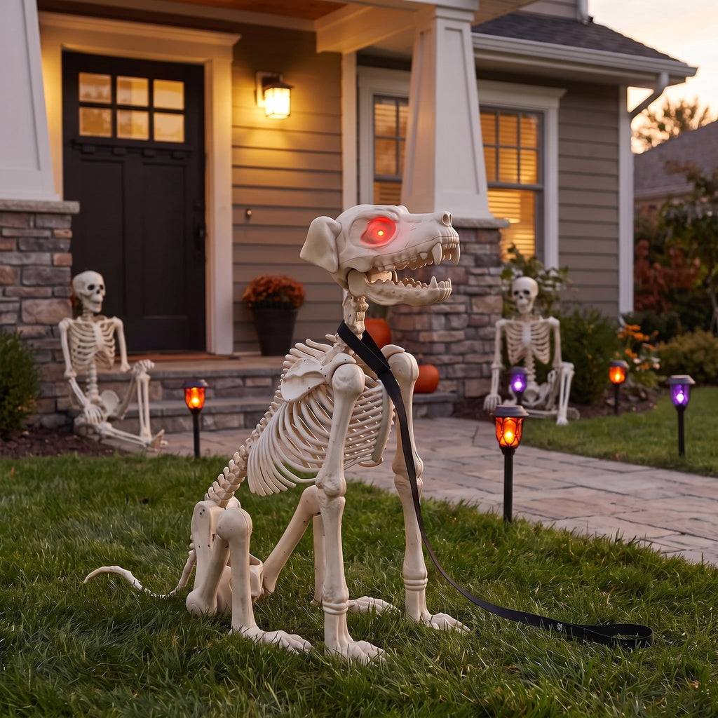 Way To Celebrate Animated Skeleton Dog Halloween Decoration, Beige, 60 in