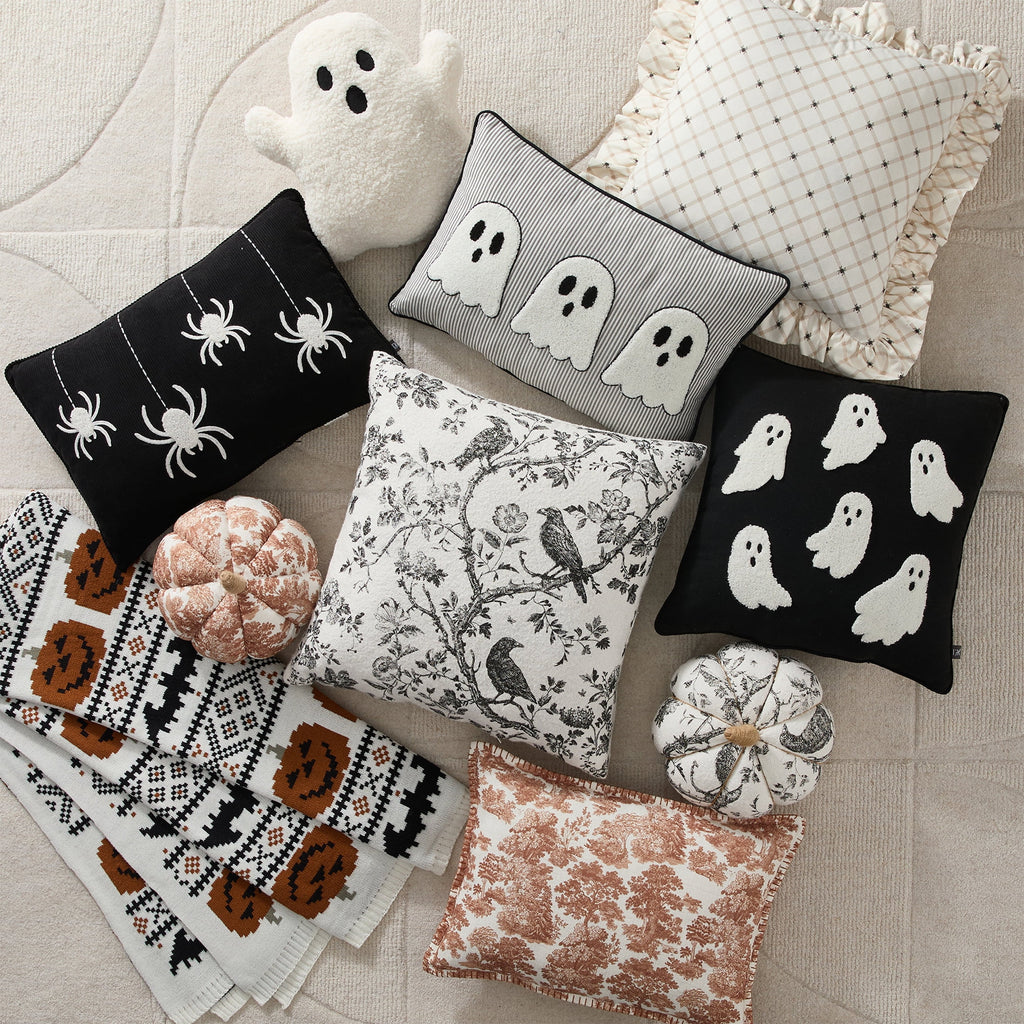 My Texas House Fall Forest Toile Pumpkin Decorative Pillow, Rust and Cream, 6"
