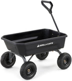 Poly Dump Garden Cart With No-Flat Tires And Serrated Shovel, 7 Cubic Feet, 1,200 lb Capacity, Black