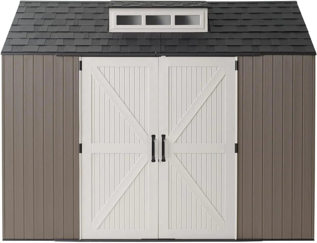 Rubbermaid Resin Outdoor Storage Shed With Floor, 7 x 7 Ft, Gray