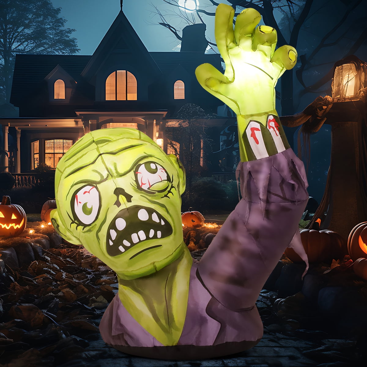 GOOSH Halloween Inflatable 5 FT Zombie Inflatable Shaking Hands, Zombie Inflatable Halloween Decorations Scary Halloween Blow Ups with LED Lights, Halloween Inflatables for Holiday/Party