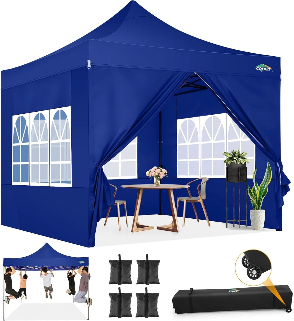 COBIZI 10x20 Heavy Duty Pop-Up Canopy Tent With 6 Sidewalls - Black
