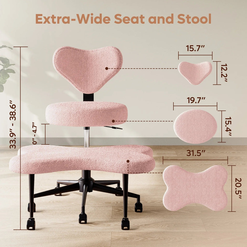 Pinmoco Ergonomic Cross-Legged Swivel Chair, Adjustable Height, Teddy Fabric, Off White