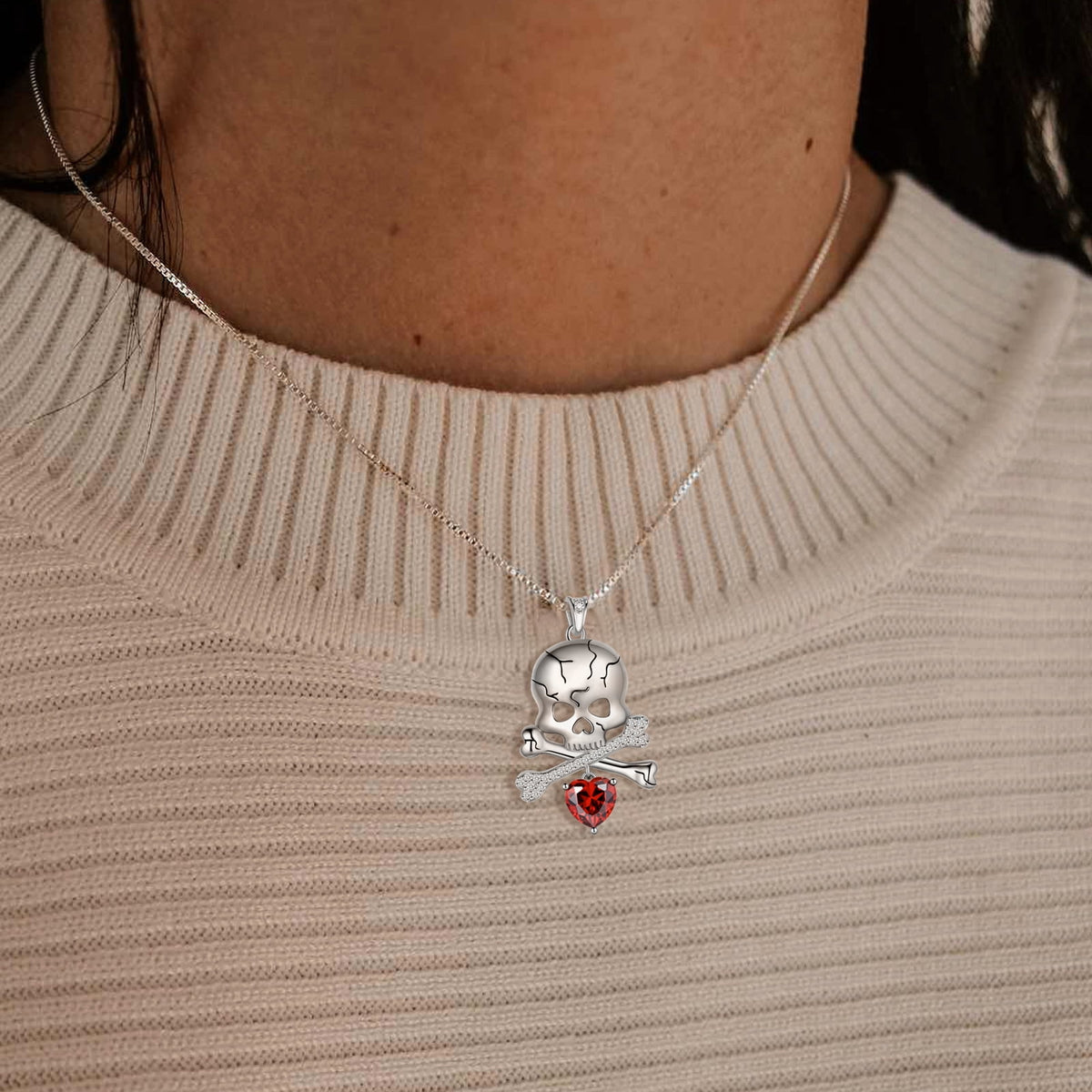 Beautlace 925 Sterling Silver Skull Jewelry Set, Halloween Skeleton Skull Pendant Necklace/Drop Dangle Earrings Gothic Vintage Skull Jewelry Set for Women