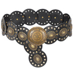 Women's Concho Disc Belt Western Cowboy Cowgirl Wide Leather Boho Country Waist Belts for Dress Jeans