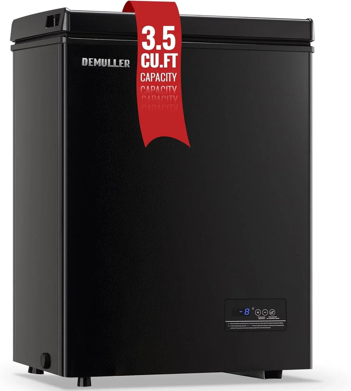 DEMULLER Chest Freezer 5.0 Cubic Feet, Black, 2 Stainless Steel Storage Baskets