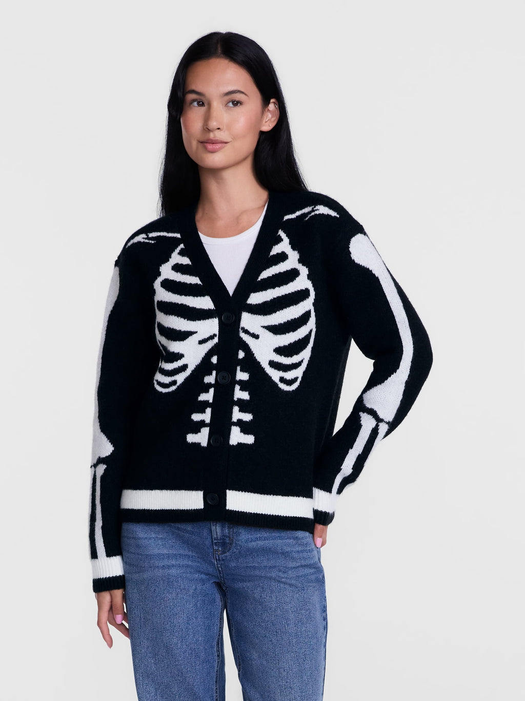 Women's Halloween Skeleton Graphic Cardigan Sweater from Way to Celebrate, Sizes S-4X