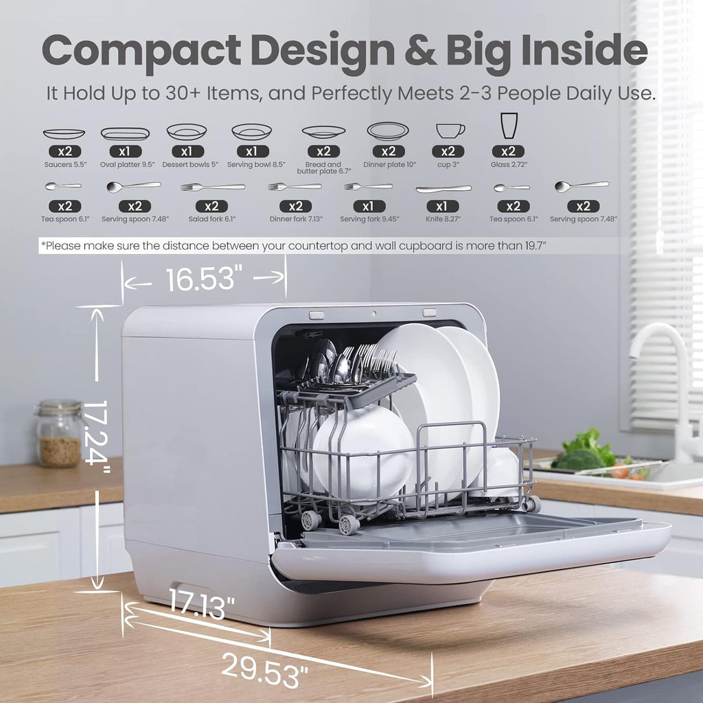 COMFEE' Portable Countertop Dishwasher, 5L Built-In Water Tank, 6 Programs, White - CDC17P0AWB