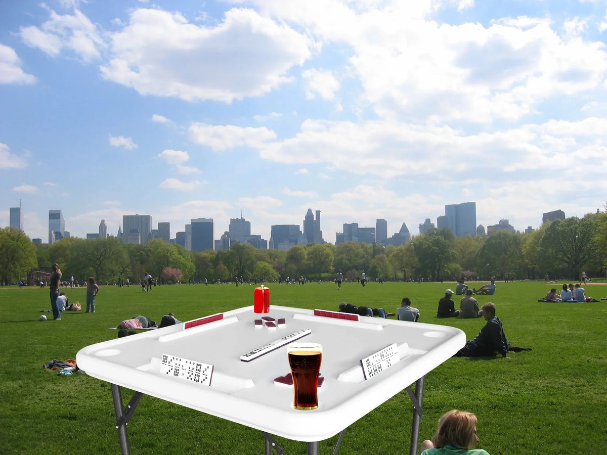 Bene Casa Foldable Domino Table With Built-In Drink Holders, 38 x 38 in, White